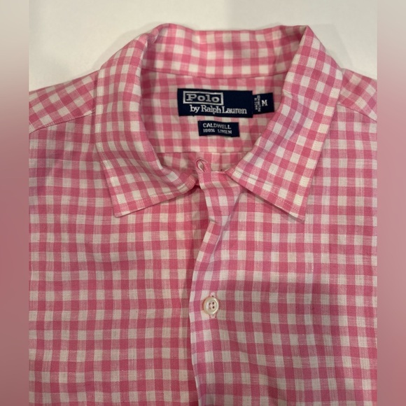 POLO RALPH LAUREN Plaid Short Sleeve Button Down Shirt Pink - Picture 3 of 4